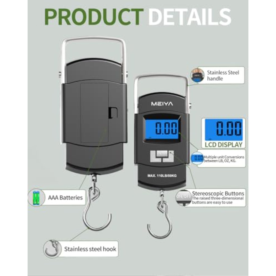 Fish Scale 110lb/50kg Digital  - Fishing Hook Stainless Steel のレビューと価格