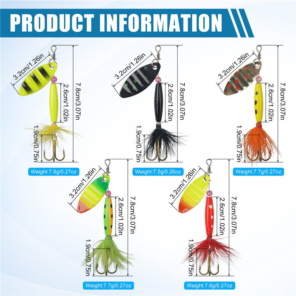 5/10/16Pcs Spinner Fishing Lur - Fishing Hook Treble のレビューと価格