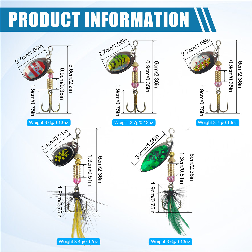 5/10/16Pcs Spinner Fishing Lur - Fishing Hook Treble のレビューと価格