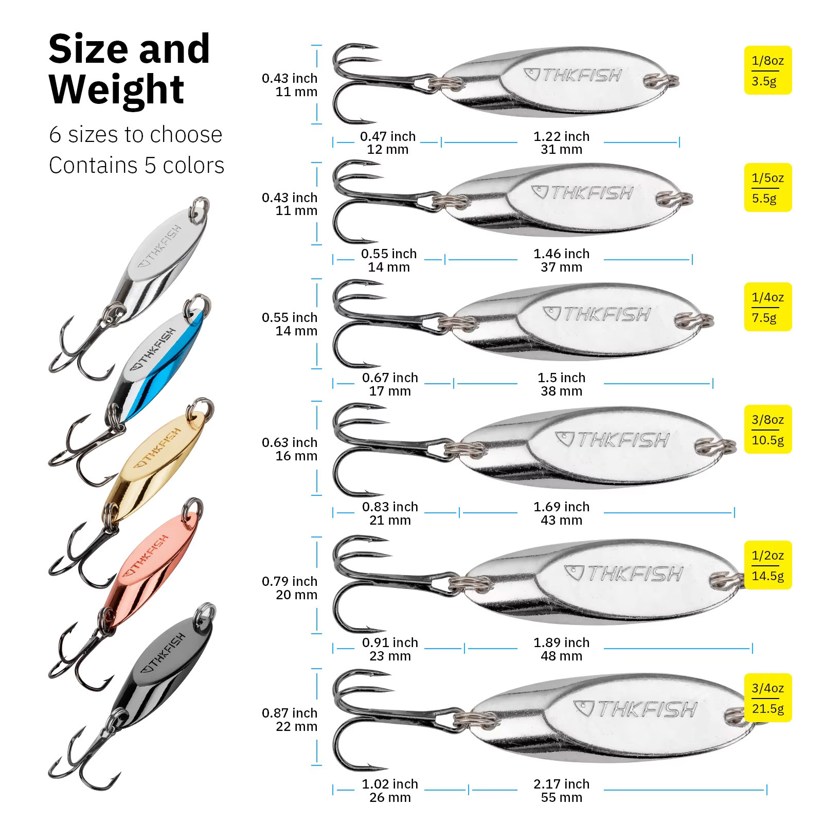 5pcs Metal Spinner Spoon Lures - Fishing Hook Treble のレビューと価格